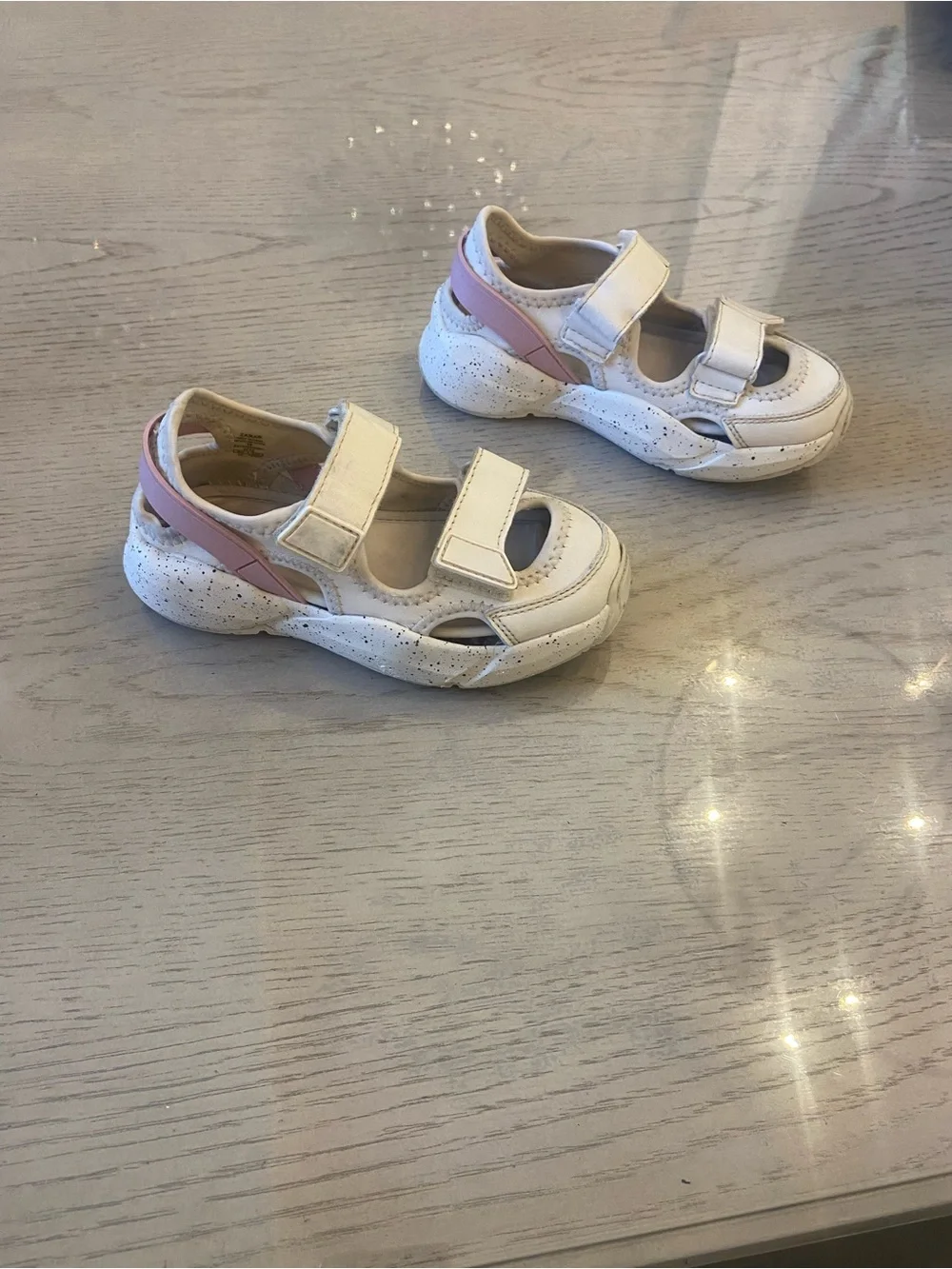 Zara White Kids Velcro Sandal Sneakers with Pink Trim